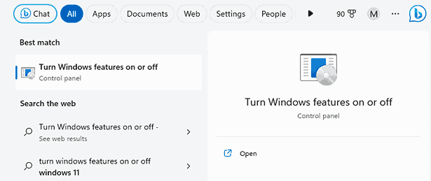 Turn Windows features on or off