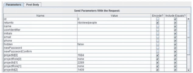 Parameters tab