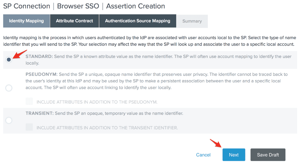 SP Connection - Identity Mapping