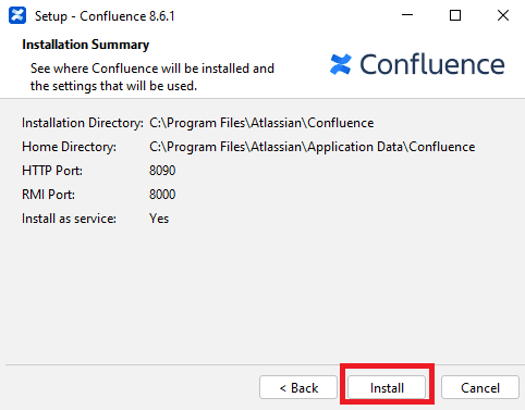 Confluence Installation Step 6
