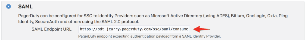 PagerDuty's SAML Endpoint URL