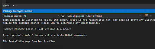 Install-Package SpecRun.SpecFlow