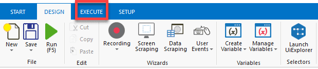 Uipath Execute Tab